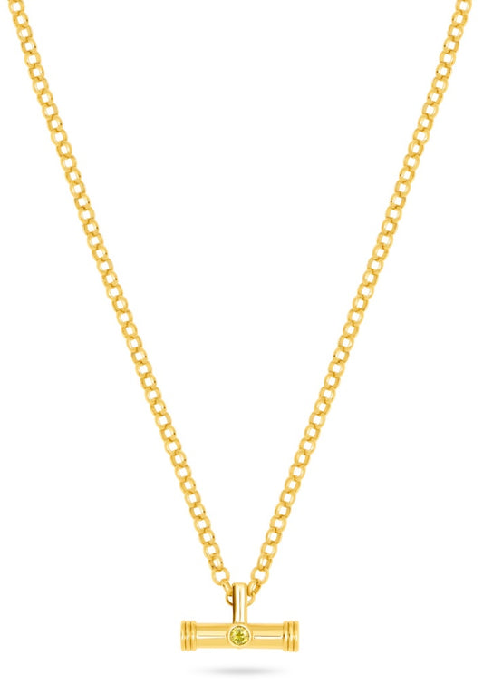 ball chain necklace with a t-bar pendant featuring olive cz  stone