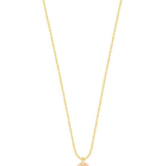 textured gold chain with protective hand pendent in a smokey quartz colour