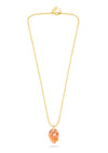 textured gold chain with protective hand pendent in a red quartz colour