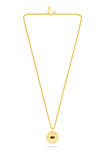 gold pendant necklace with tigers eye details 