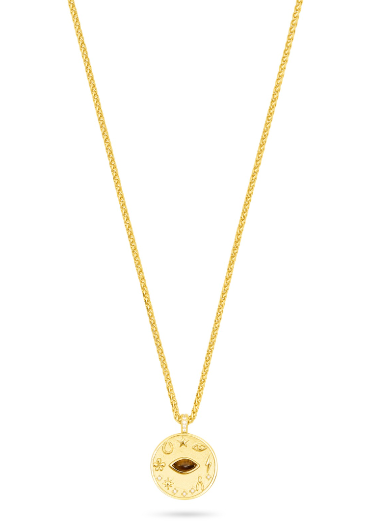 gold pendant necklace with tigers eye details 