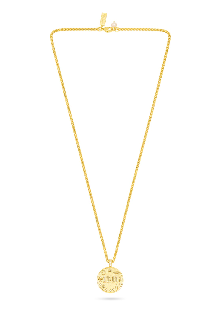 gold pendant necklace with 11:11 detail