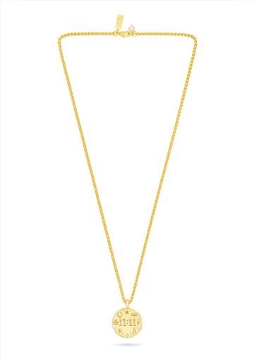 gold pendant necklace with 11:11 detail