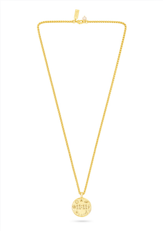 gold pendant necklace with 11:11 detail