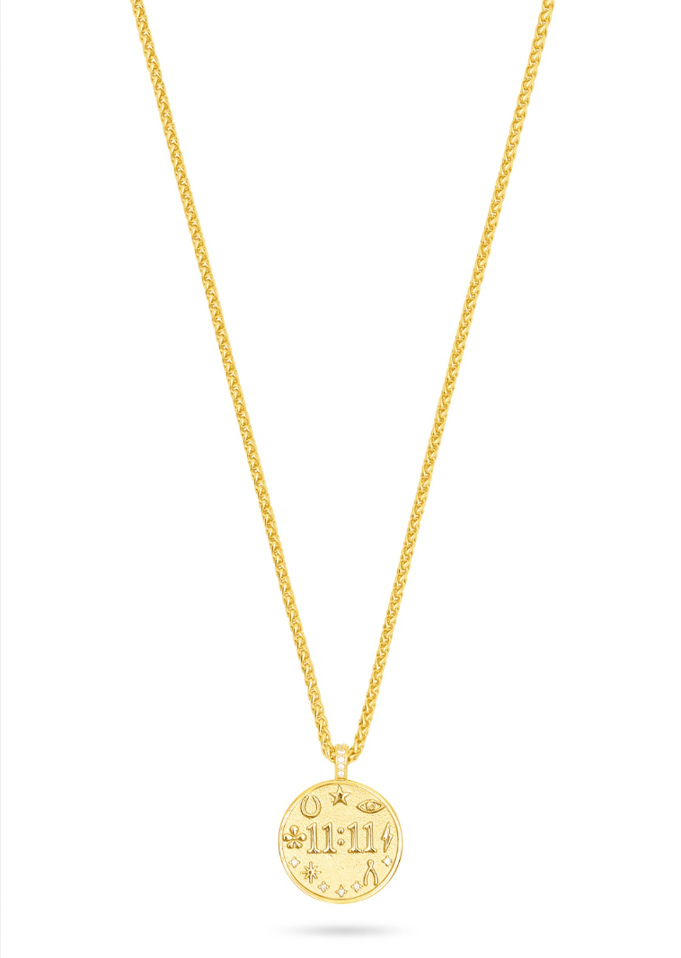 gold pendant necklace with 11:11 detail
