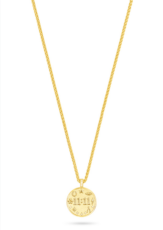 gold pendant necklace with 11:11 detail