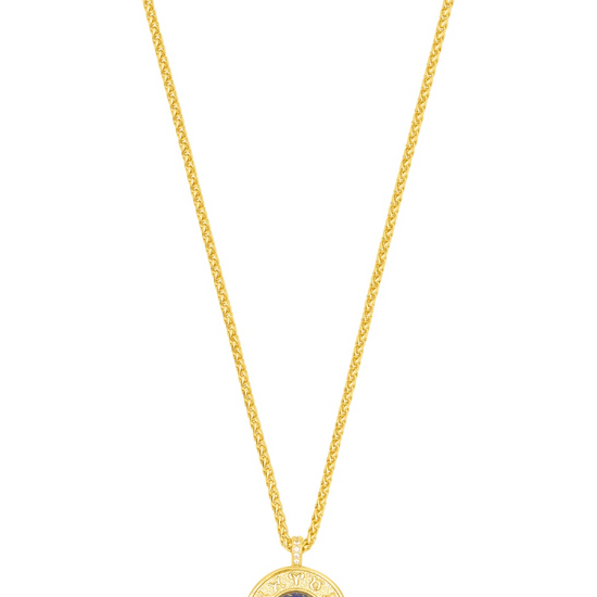 gold pendant necklace with blue lapis detail