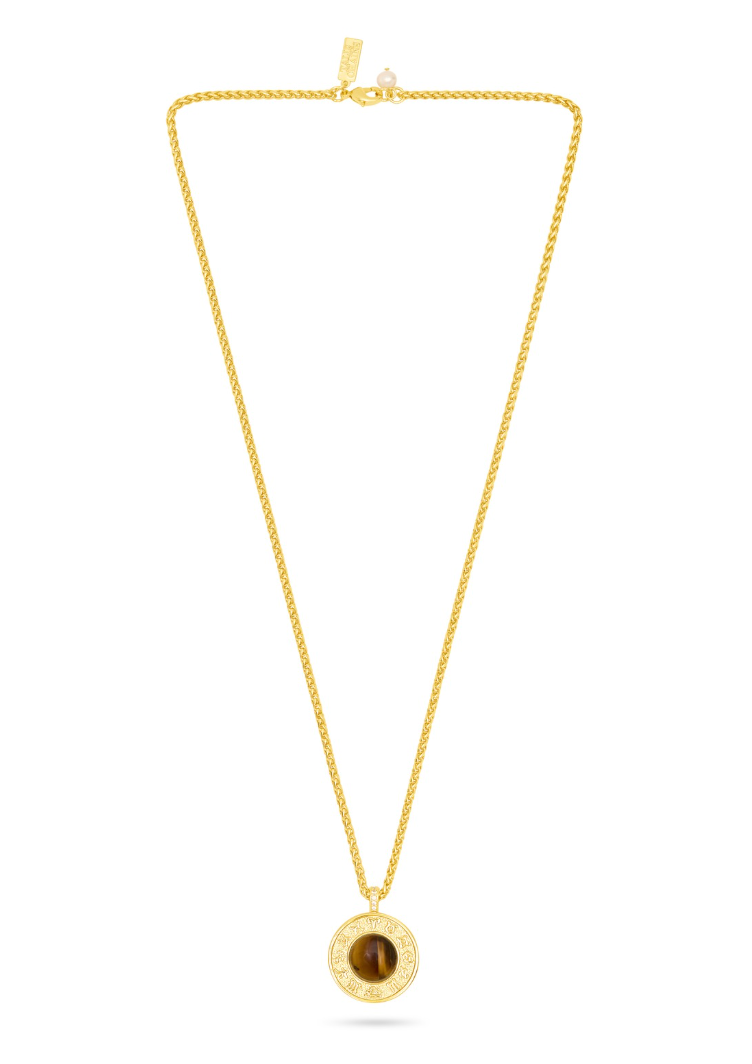 gold pendant necklace with tigers eye detail