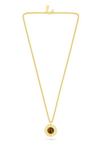 gold pendant necklace with tigers eye detail