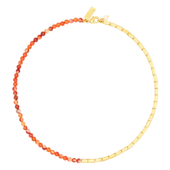 duo gold and red agate stone choker