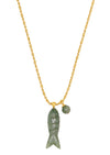 chunky gold chain with a green fish pendant