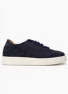 navy suede woven trainer with platform white sole