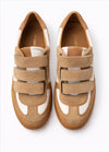 tan suede and white leather trainers with velcro straps 
