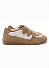 tan suede and white leather trainers with velcro straps 