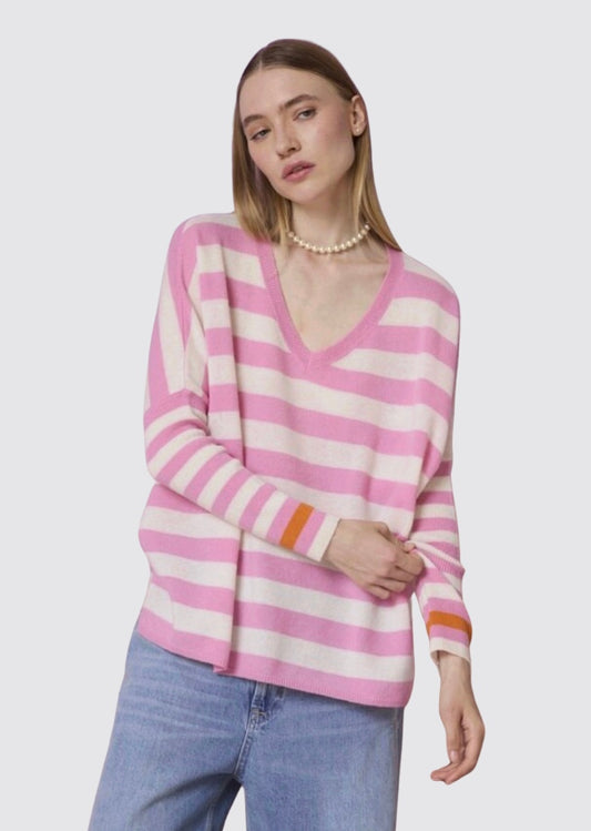 womens pink and white boxy cashmere jumper