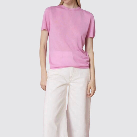 womens pink short sleeved cashmere jumper