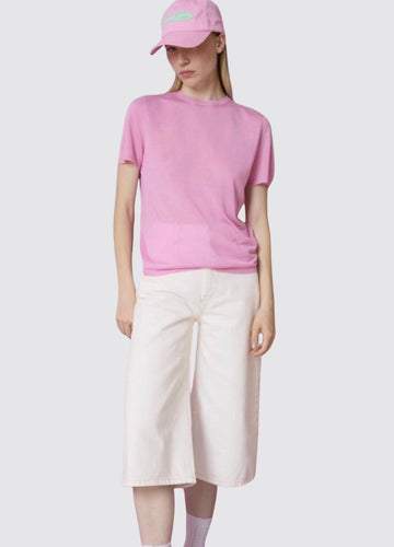 womens pink short sleeved cashmere jumper