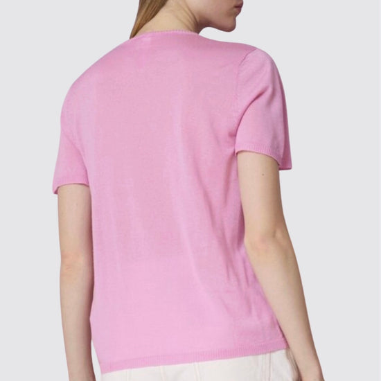 Rear view of pink lyocell cashmere blend knit