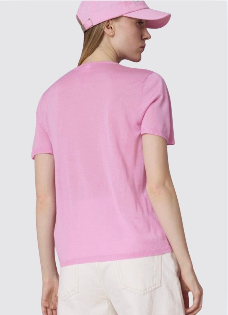 Rear view of pink lyocell cashmere blend knit