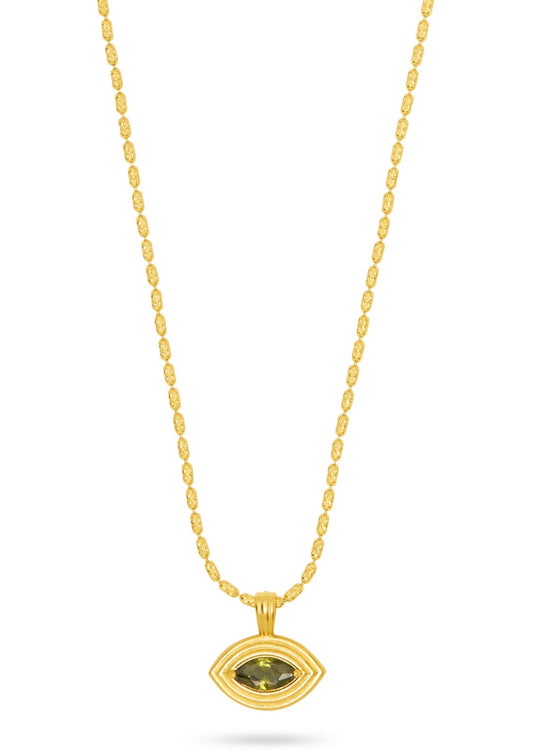 Ridged Evil Eye Pendant Necklace Gold/Olive
