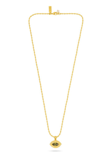 Ridged Evil Eye Pendant Necklace Gold/Olive