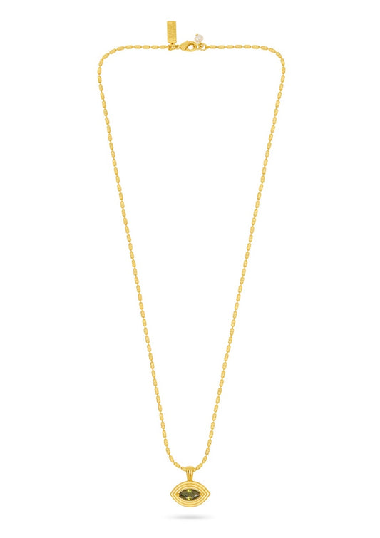 Ridged Evil Eye Pendant Necklace Gold/Olive