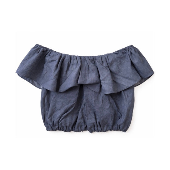 Blue ruffled bloomers on a white background