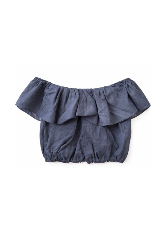Blue ruffled bloomers on a white background