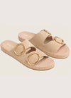 Beige sandal with gold buckles 