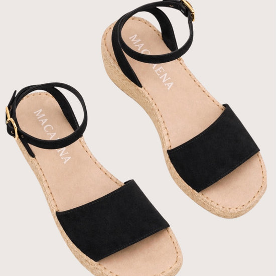 Black wedge sandal with espadrille sole 