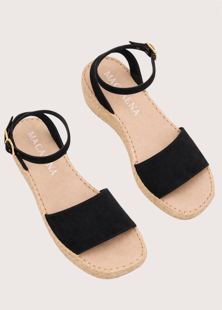 Black wedge sandal with espadrille sole 