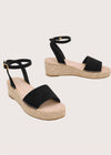Black wedge sandal with espadrille sole 