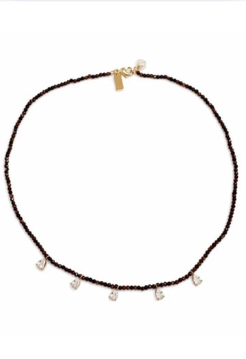 Beaded Necklace With CZ Drop Tiger's Eye