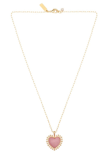 Mini Heart Pendant Necklace Pink Jade