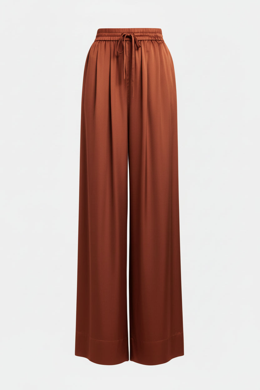 Brown wide-leg pants on a light gray background