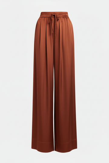 Brown wide-leg pants on a light gray background