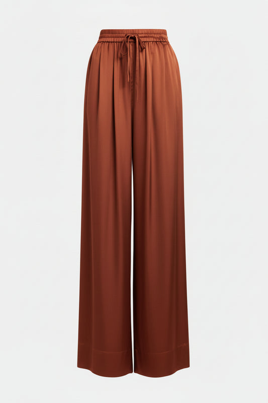 Brown wide-leg pants on a light gray background