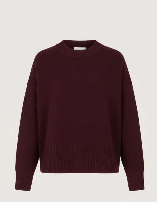 burgundy round neck knitted jumper