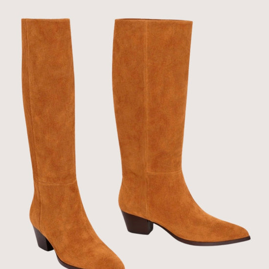 Tan suede western style boot