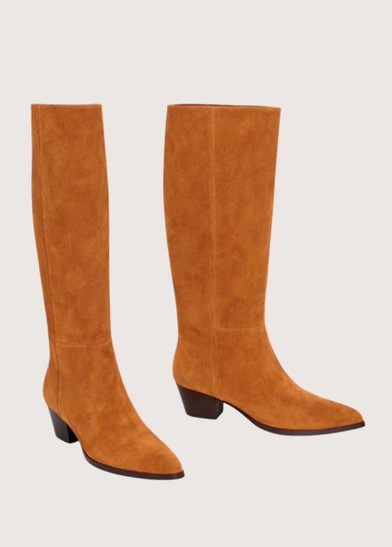 Tan suede western style boot