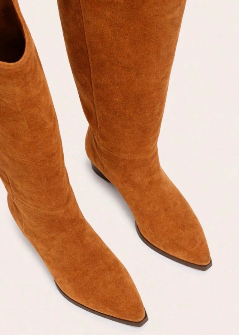 Tan suede western style boot