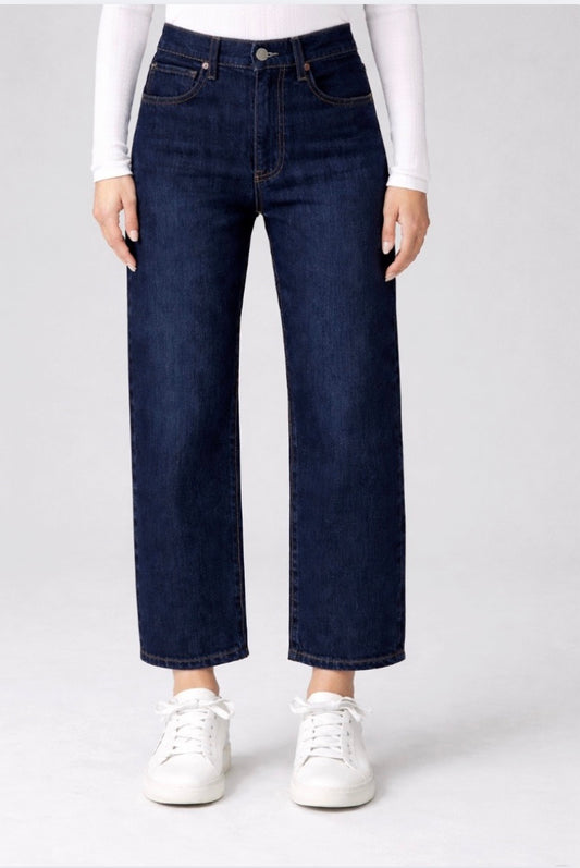 ankle length dark blue jeans 