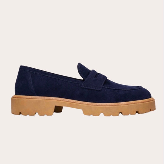 chunky navy suede loafer 