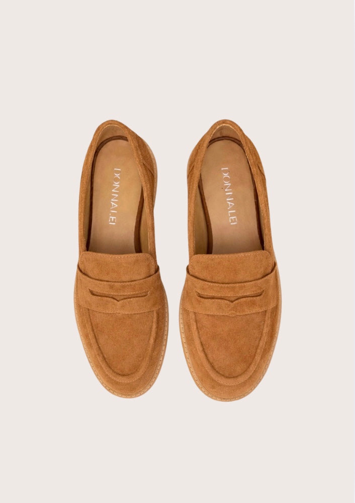 chunky tan suede loafer 