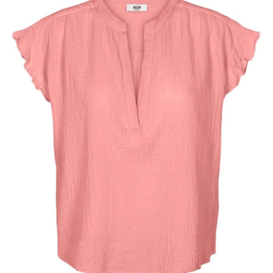 Pale pink cotton top with short ruffle sleeves