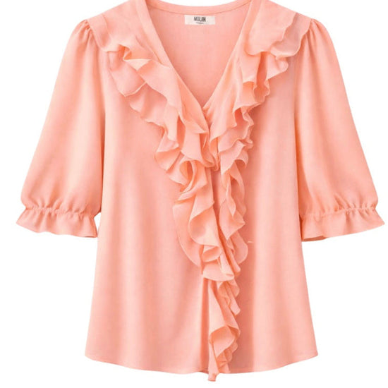 coral pink short sleeve ruffled blouse 