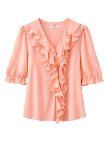 coral pink short sleeve ruffled blouse 