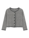 Gray cardigan with black buttons on a white background