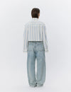 blue and white stripped cotton cropped shirt rear view 