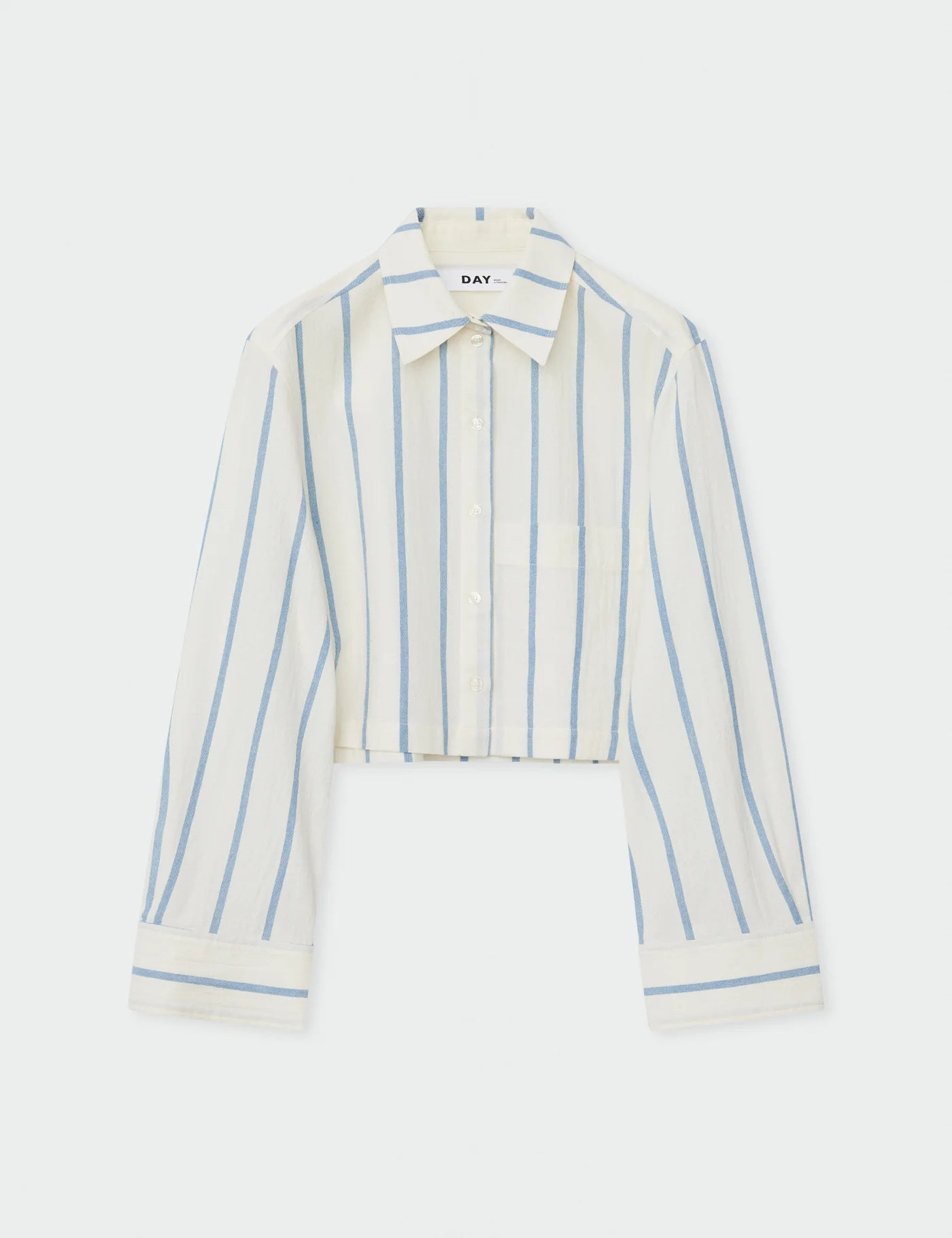 blue and white stripped cotton cropped shirt 